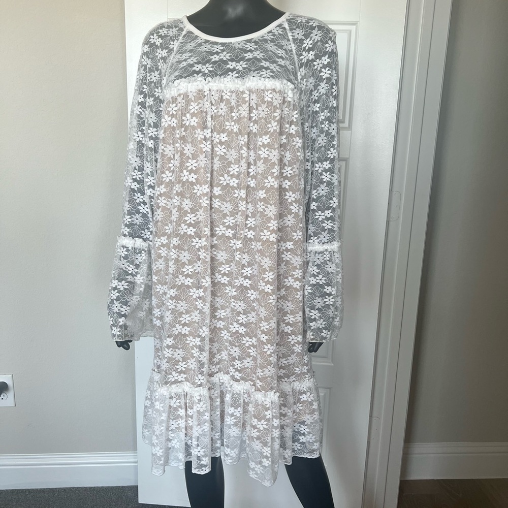 Michael Kors White Floral Lace Long Sleeve Dress